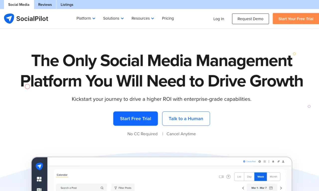 Screenshot of SocialPilot Analytics website