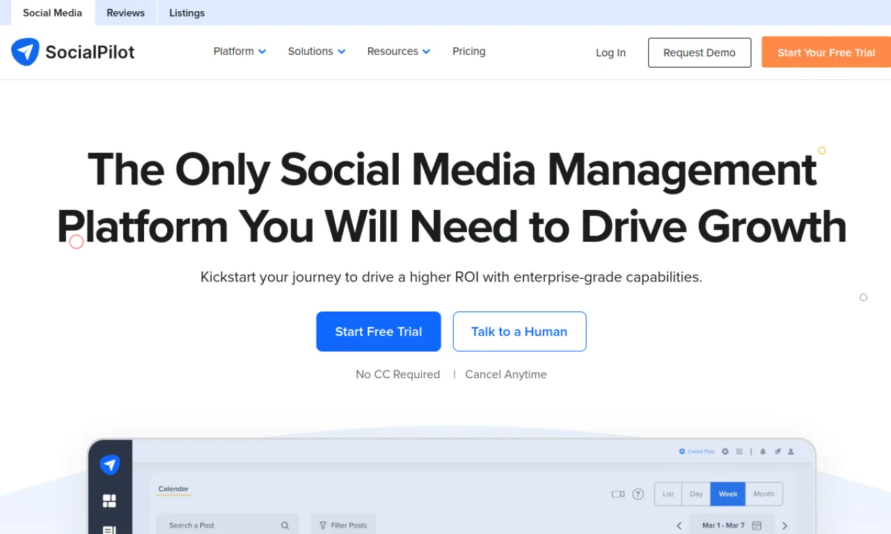 Screenshot of SocialPilot Analytics website
