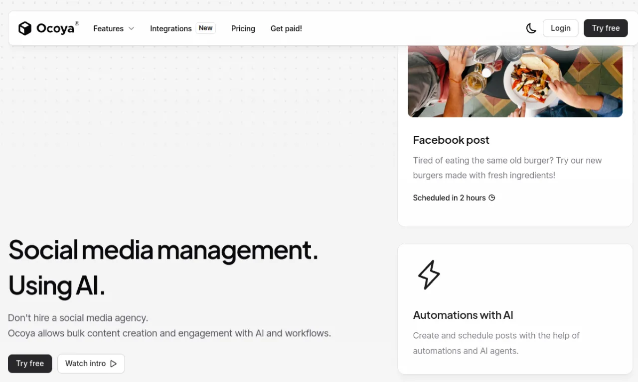 Screenshot of Ocoya website
