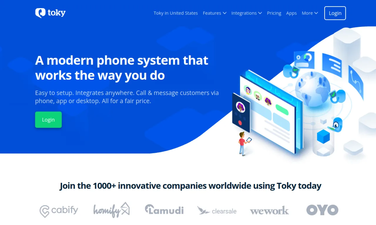 Screenshot of Toky website