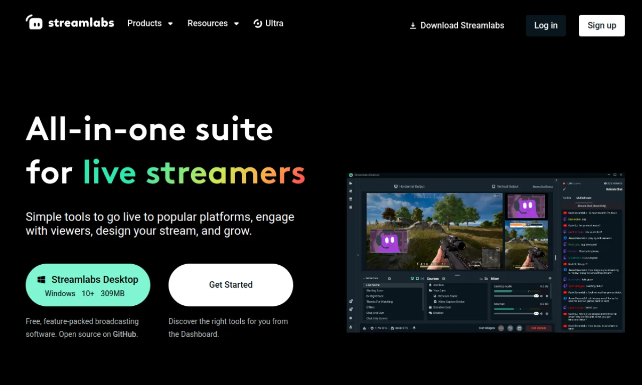 Screenshot of Streamlabs website