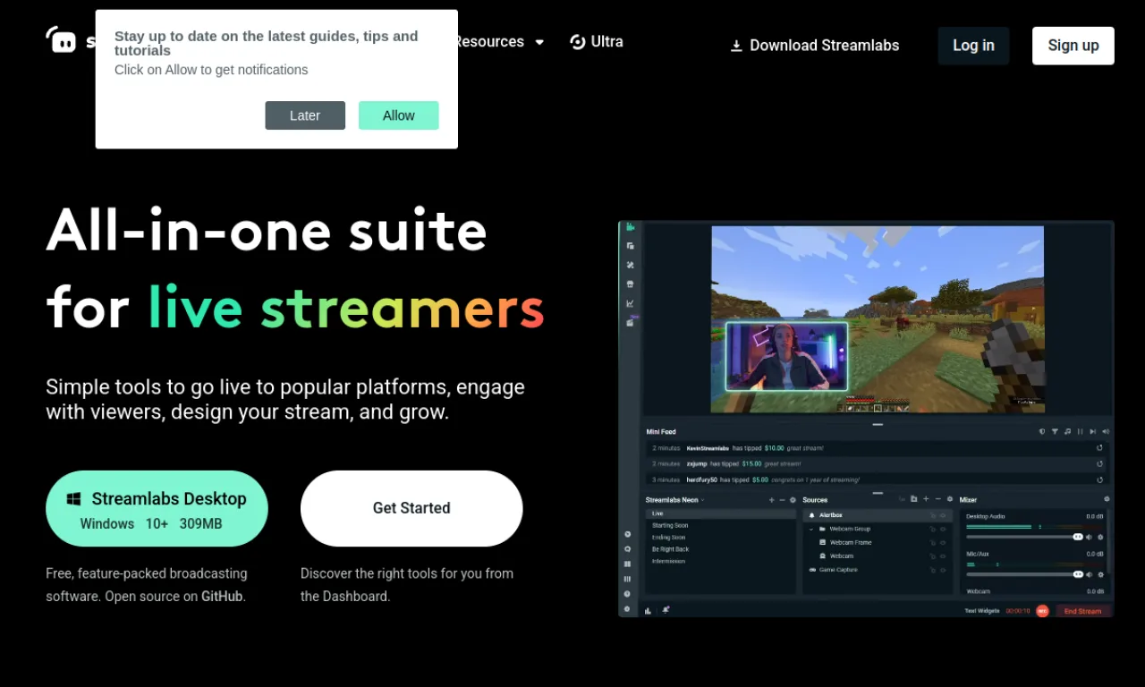 Screenshot of Streamlabs website