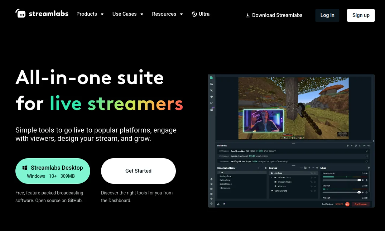 Screenshot of Streamlabs website