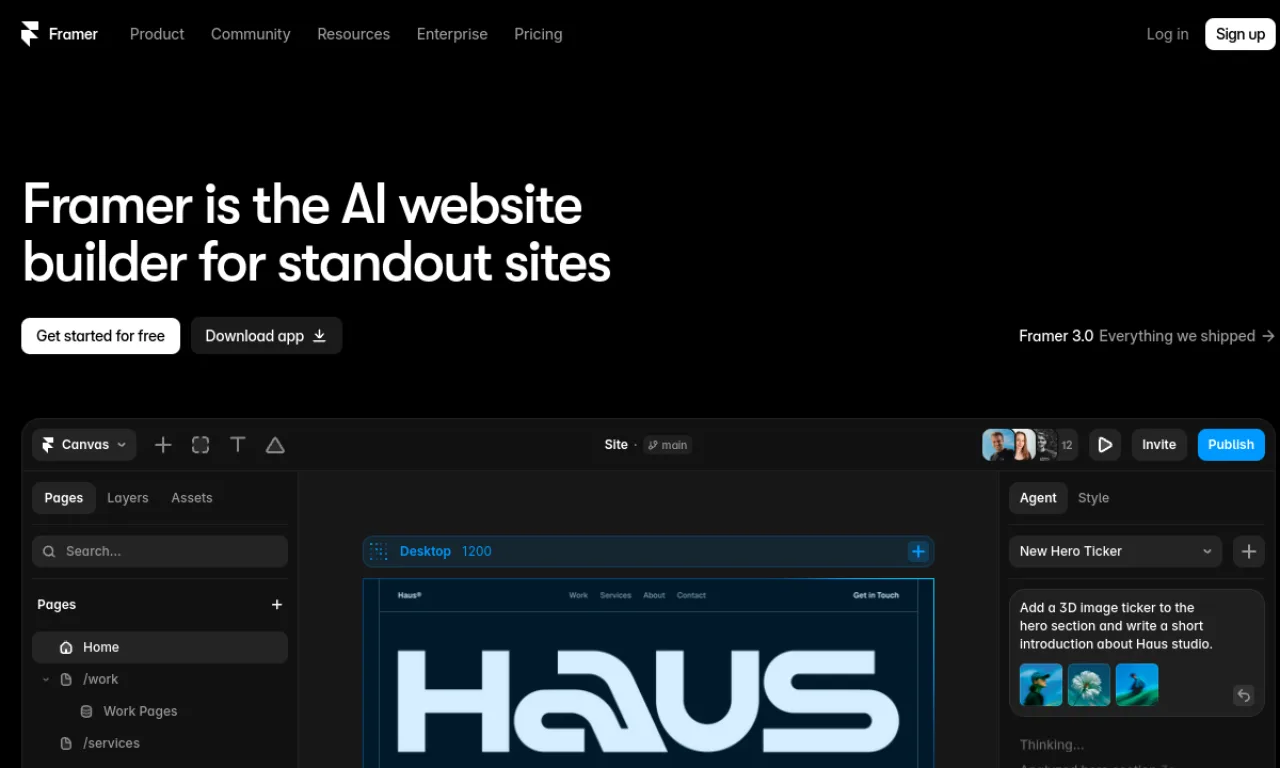 Screenshot of Framer website