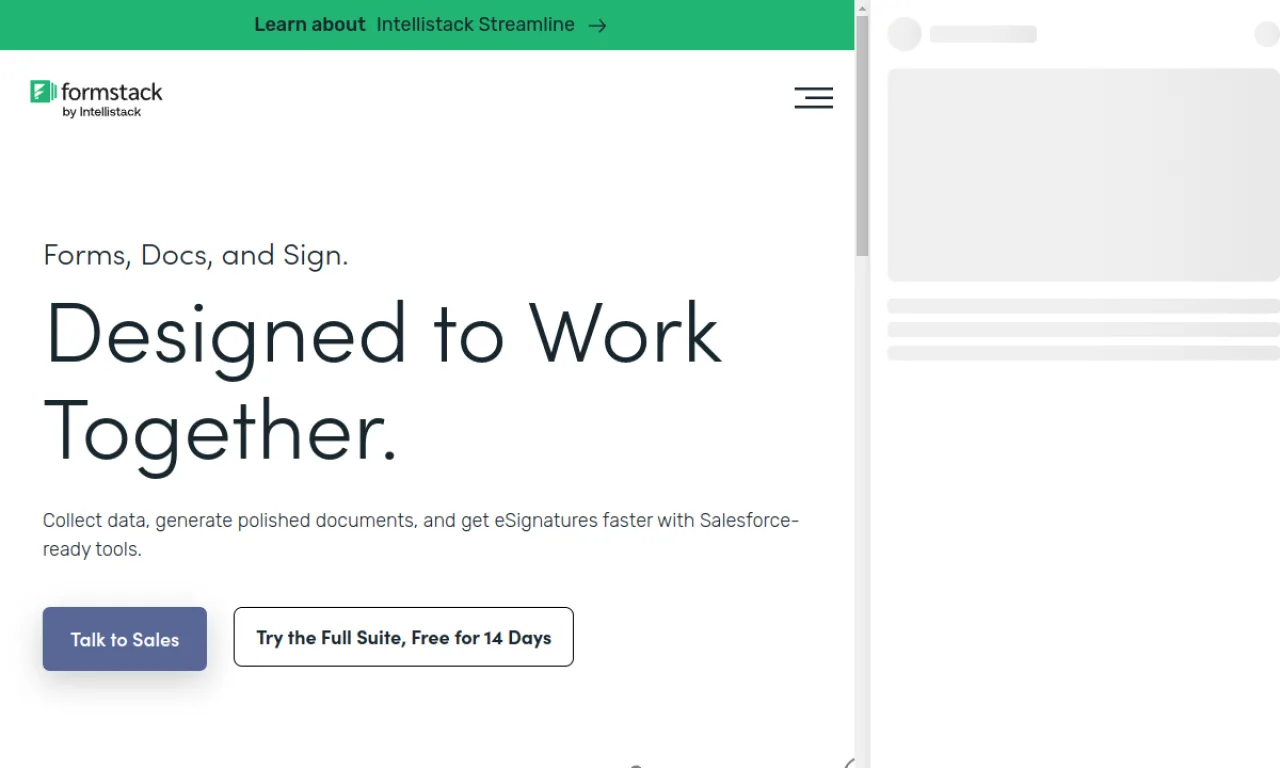 Screenshot of Formstack website