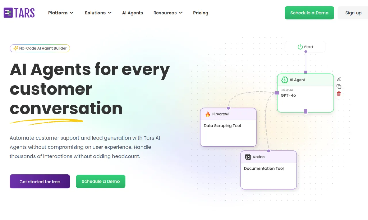 Screenshot of Tars website
