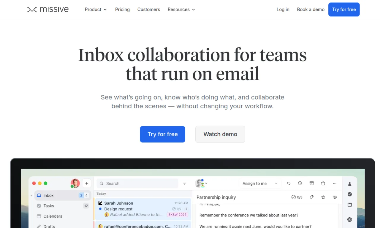 Screenshot of Missive website