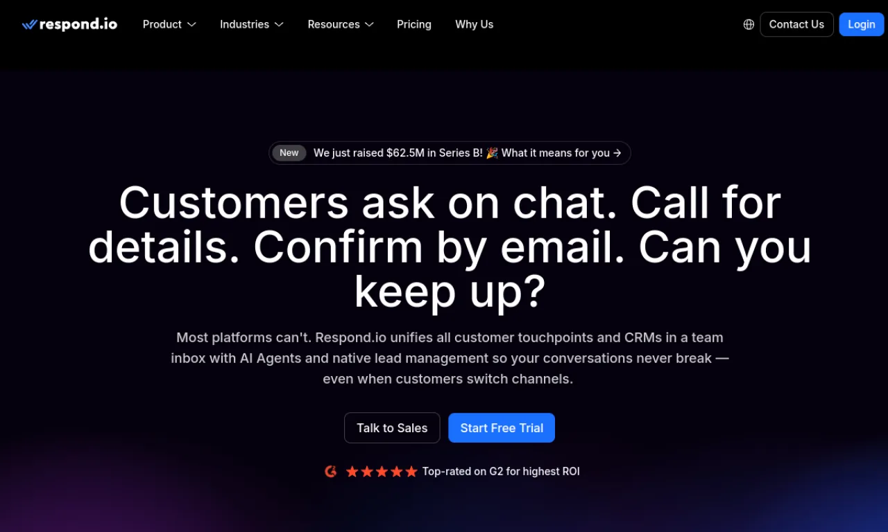 Screenshot of Respond.io website