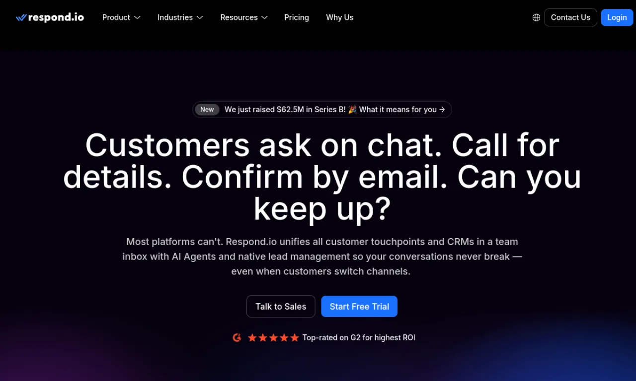 Screenshot of Respond.io website