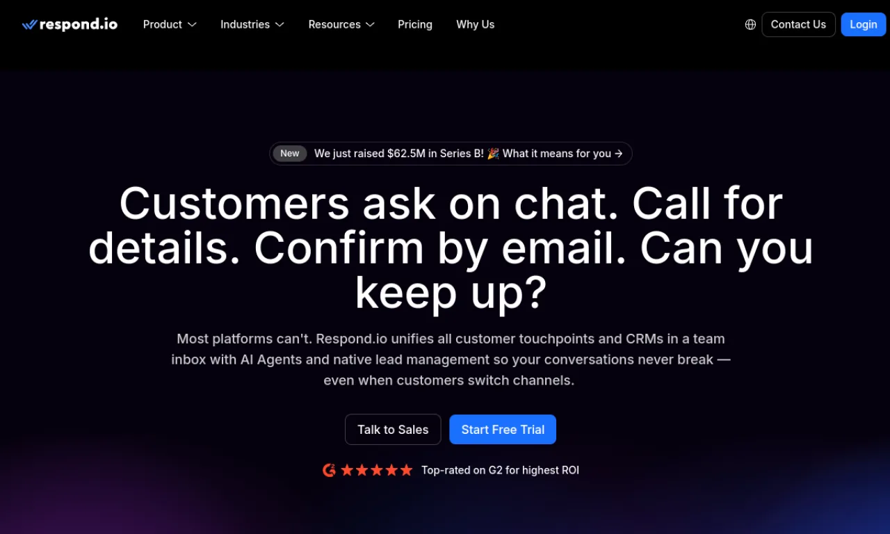 Screenshot of Respond.io website