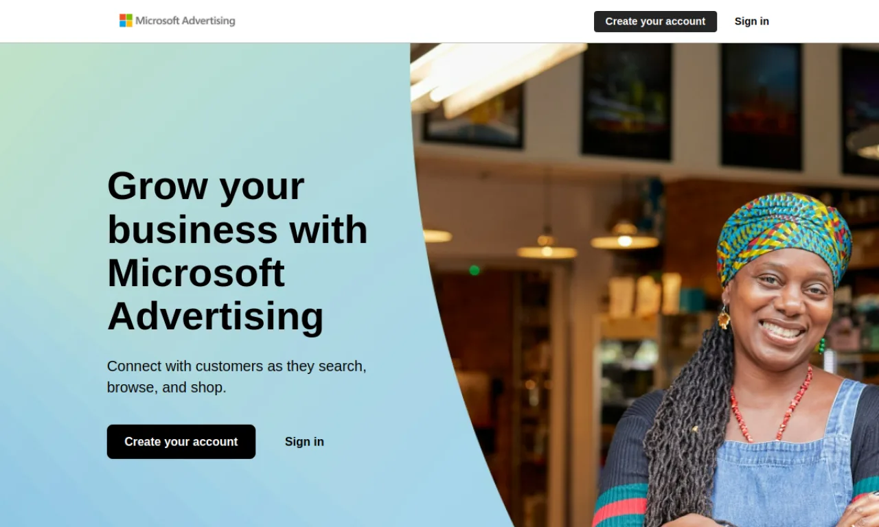 Screenshot of Microsoft Advertising website