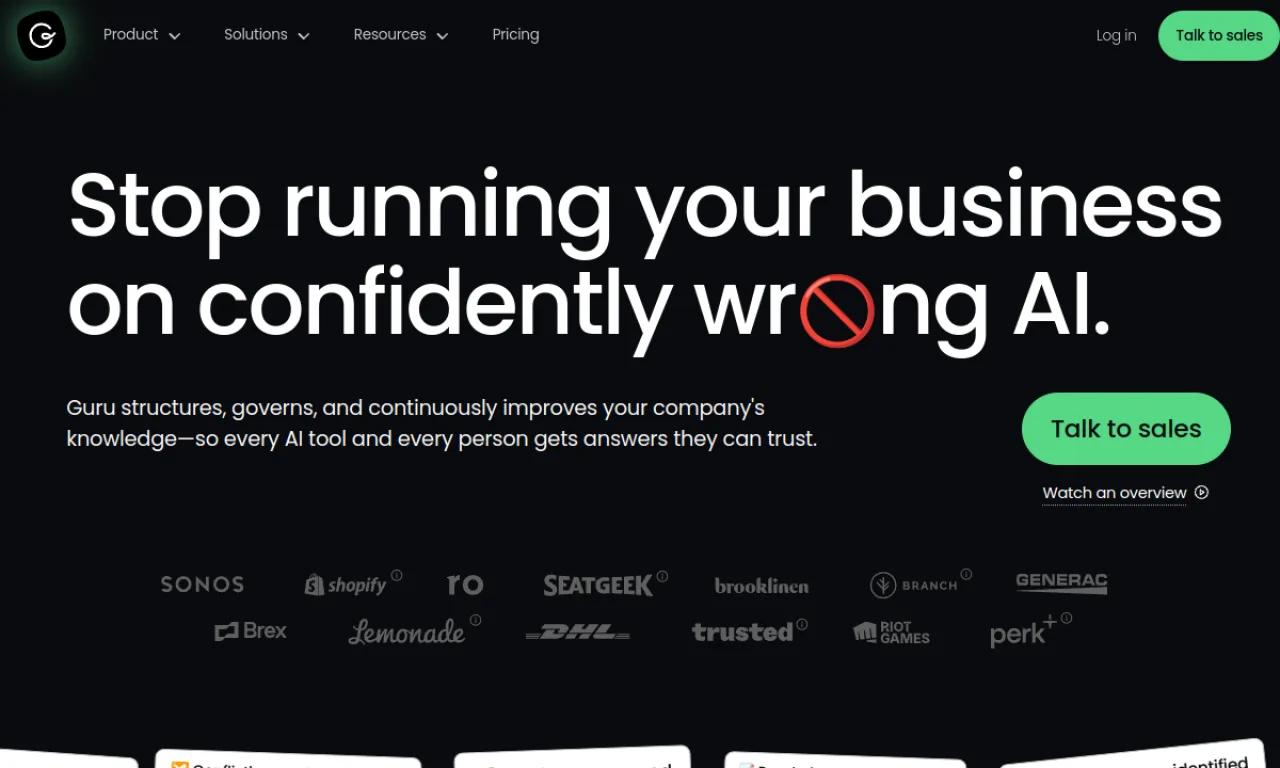 Screenshot of Guru website