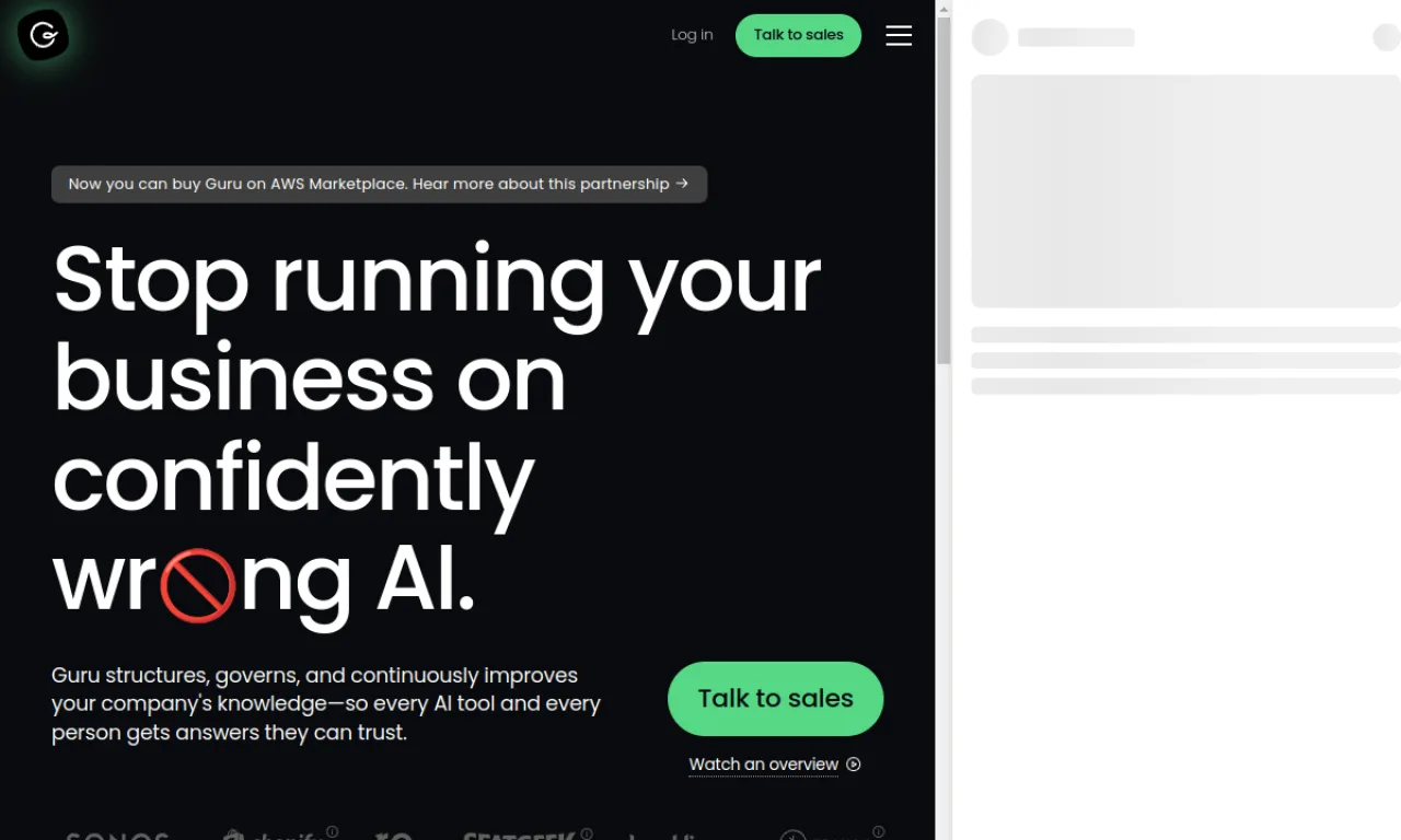 Screenshot of Guru website