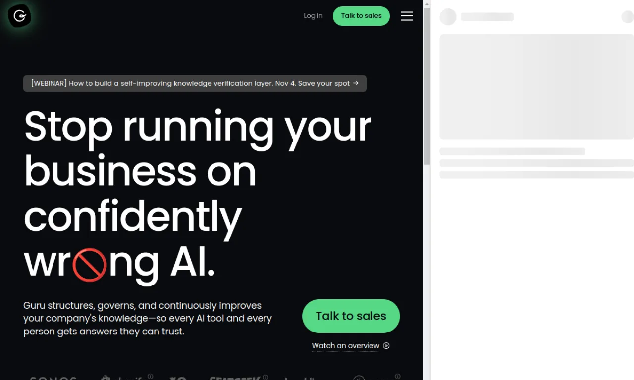 Screenshot of Guru website