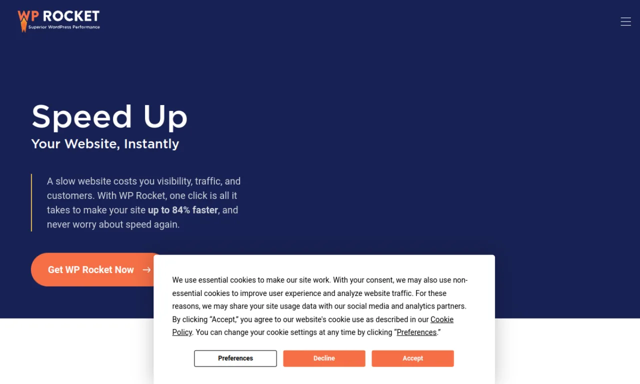 Screenshot of WP Rocket website