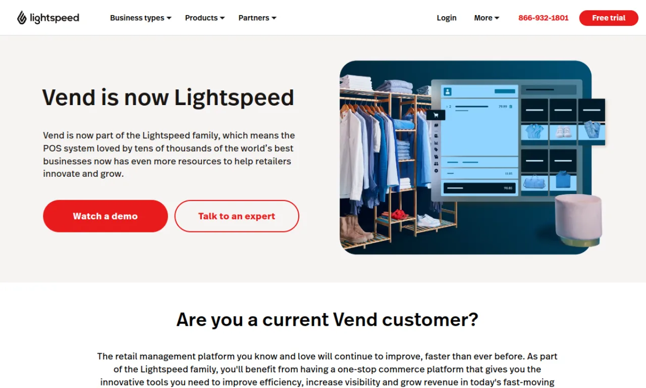 Screenshot of Vend website