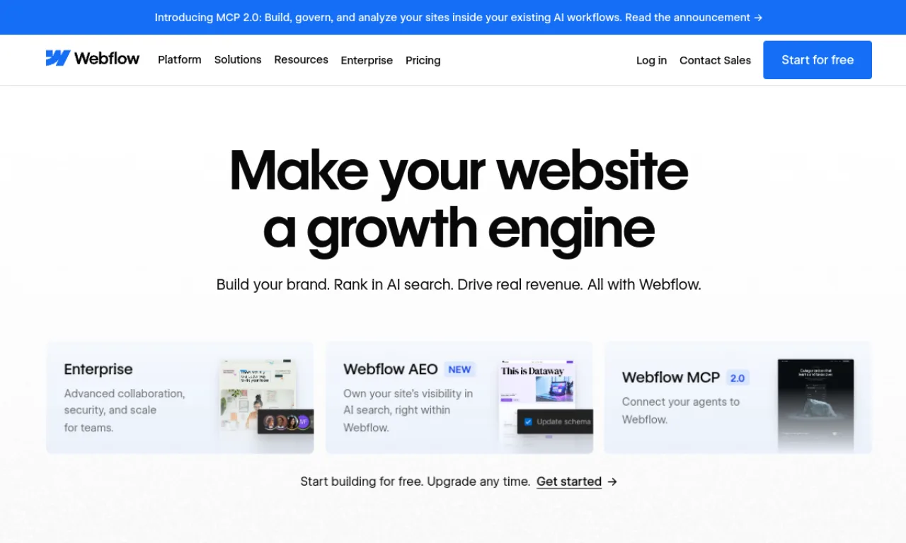 Screenshot of Webflow Enterprise website