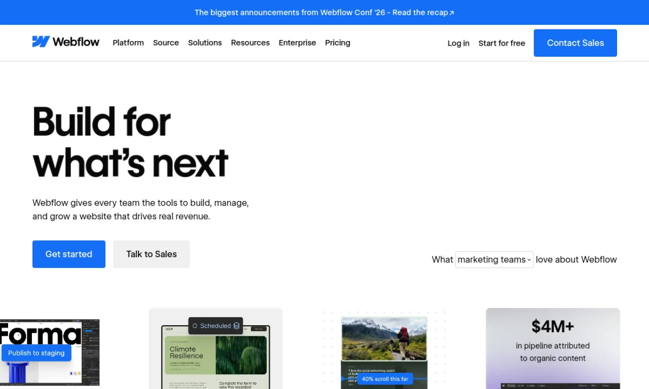 Screenshot of Webflow Enterprise website