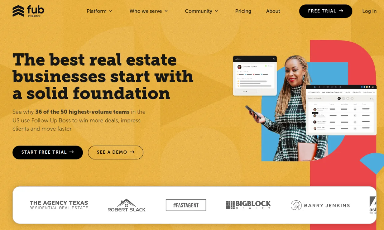 Screenshot of Follow Up Boss website