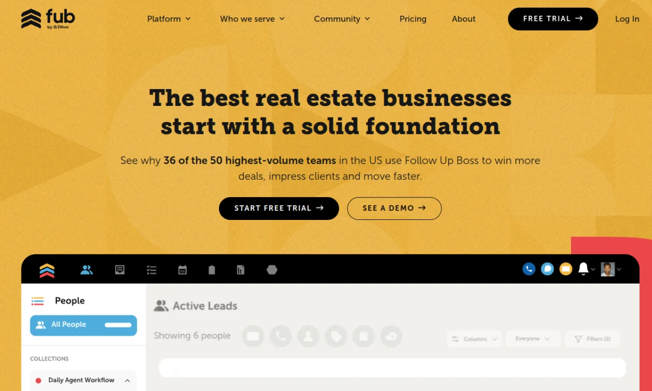 Screenshot of Follow Up Boss website