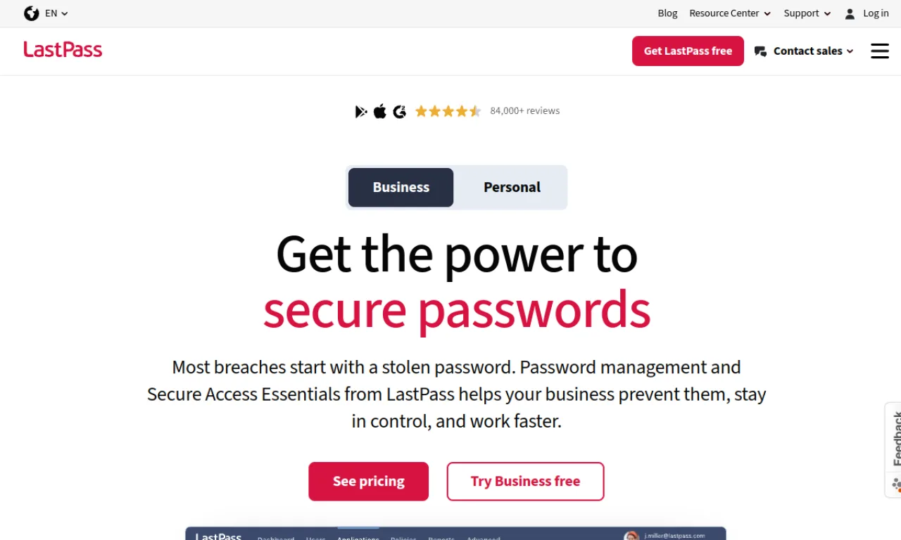 Screenshot of LastPass website