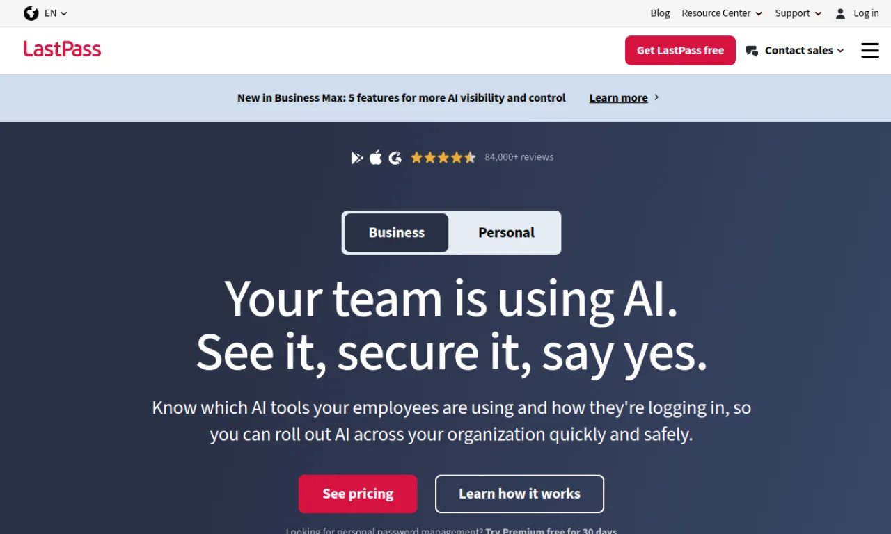 Screenshot of LastPass website