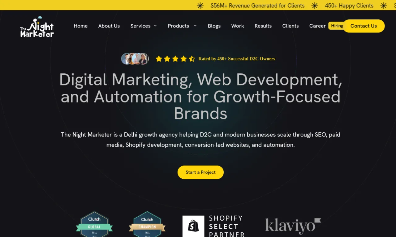 Screenshot of Thenightmarketer website