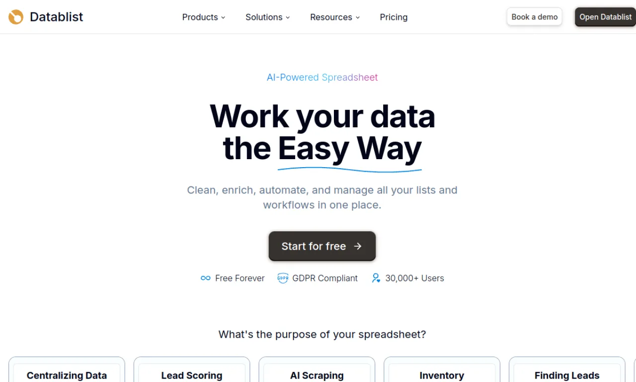 Screenshot of Datablist website