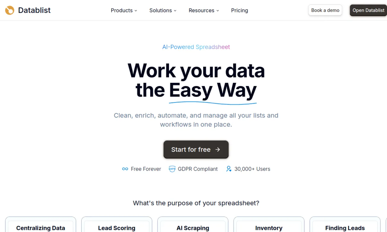 Screenshot of Datablist website