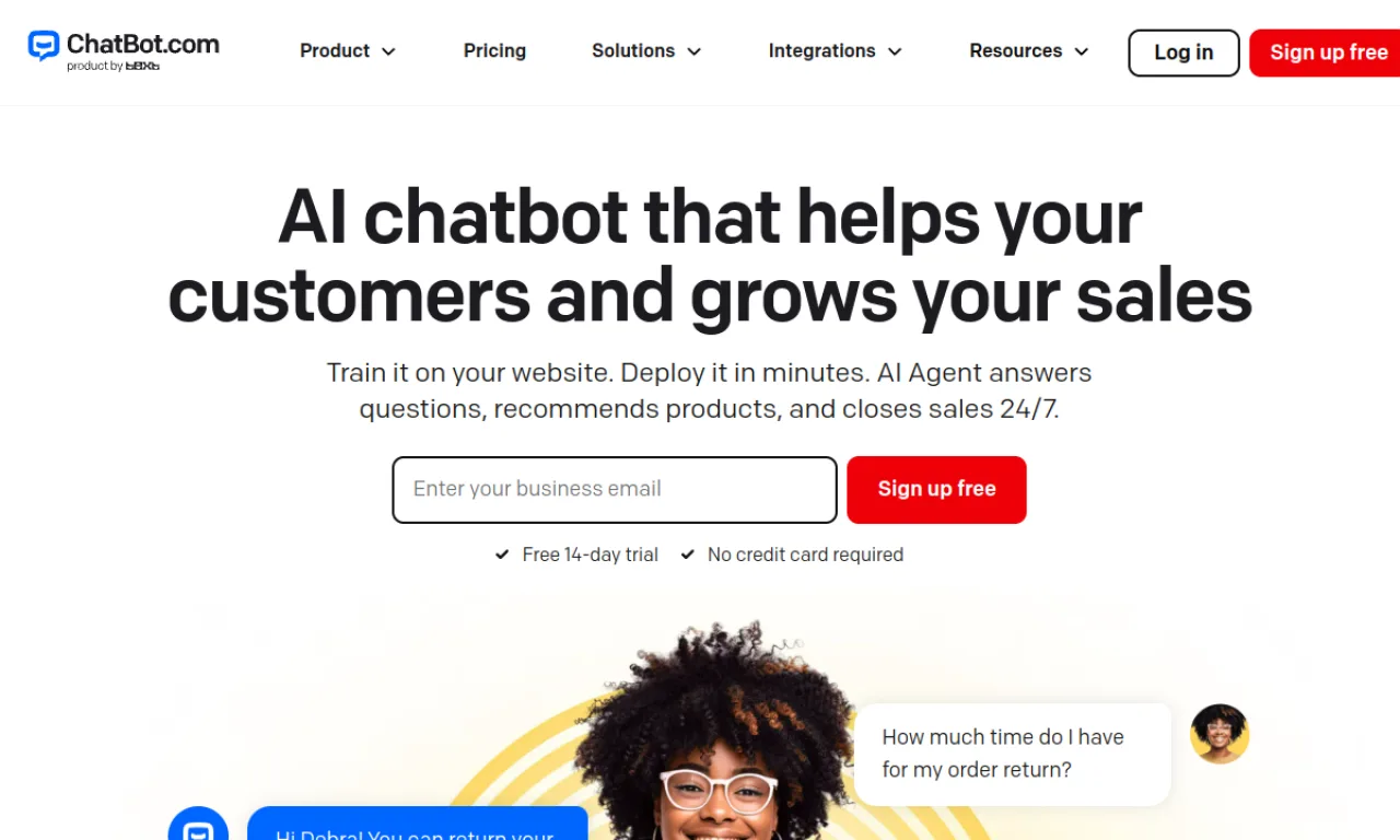 Screenshot of Chatbot.com / LiveChat AI website