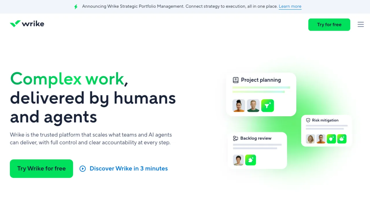 Screenshot of Wrike website