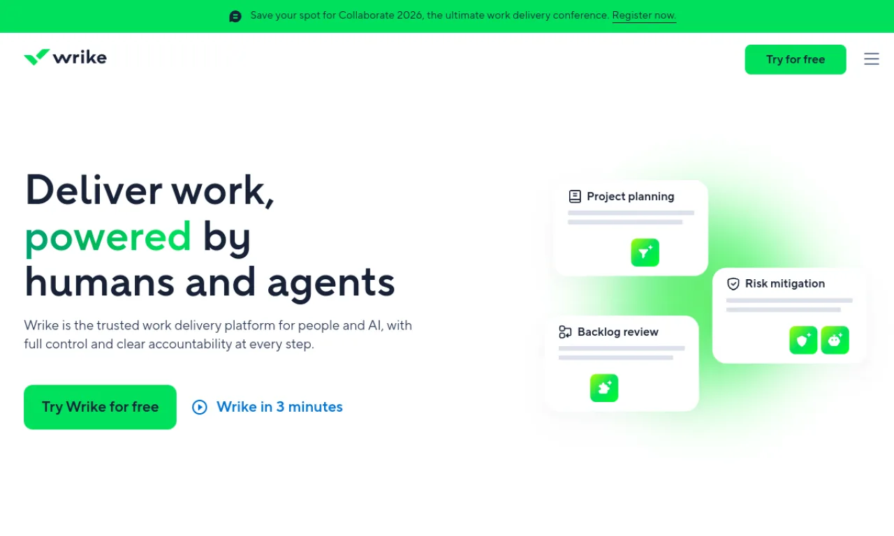 Screenshot of Wrike website
