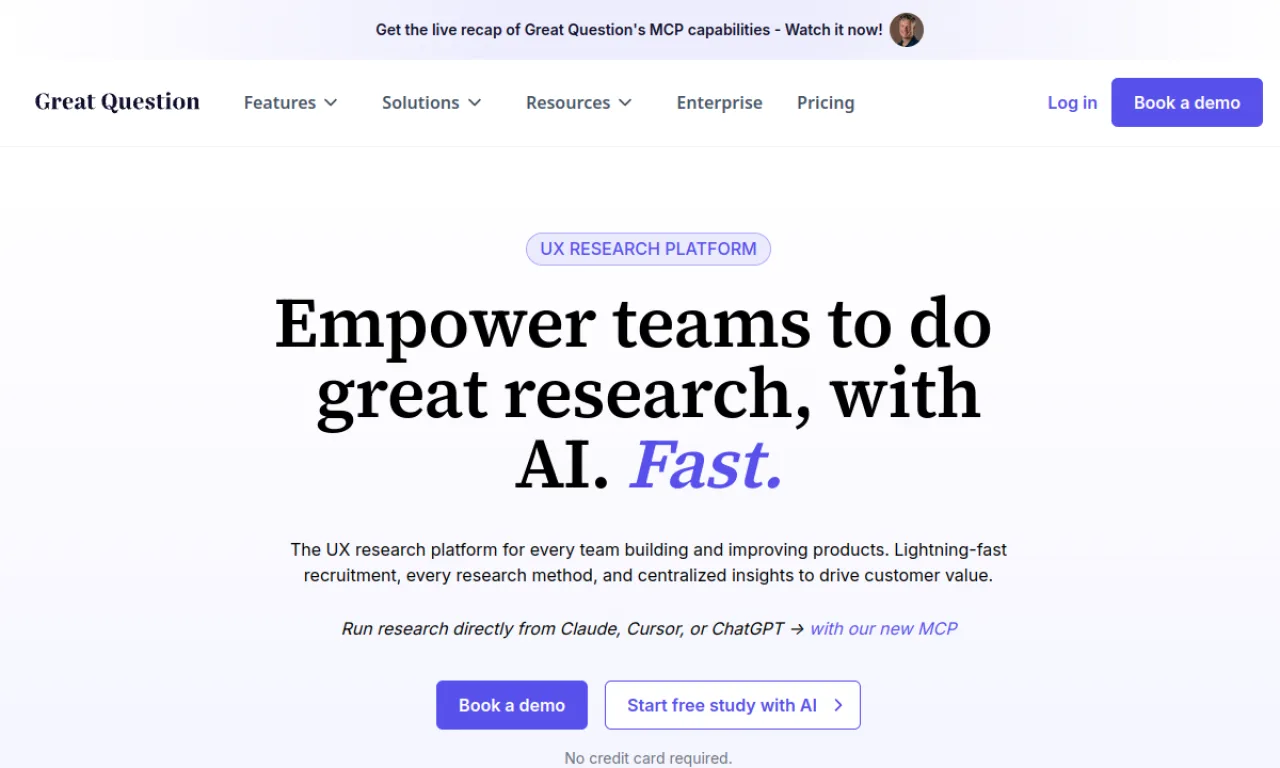 Screenshot of Great Question website