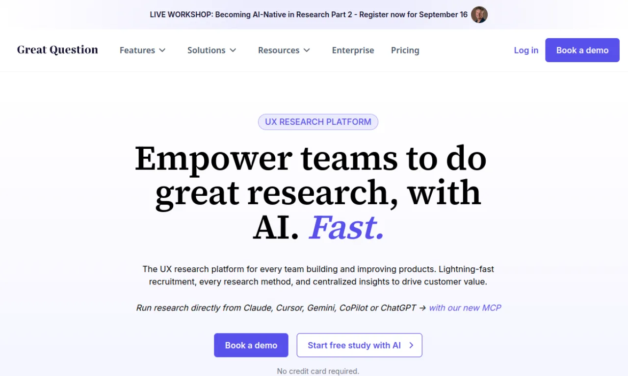 Screenshot of Great Question website