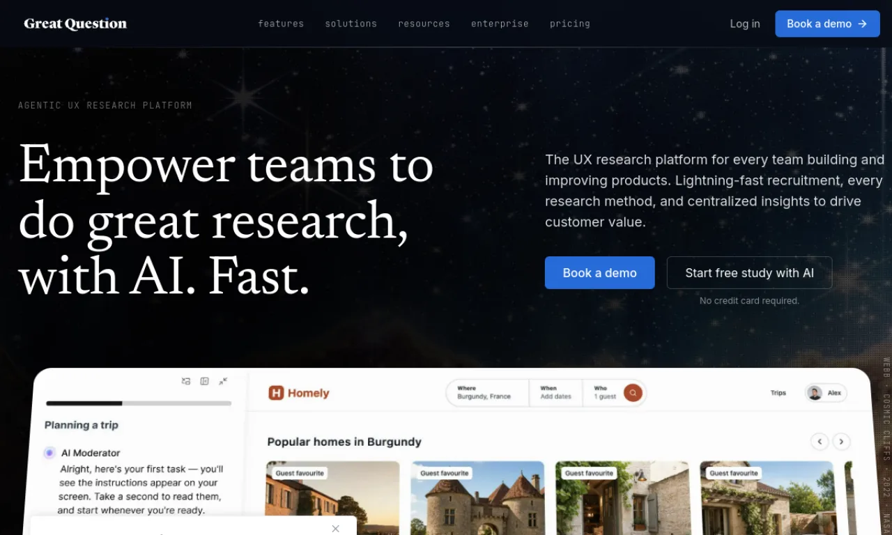 Screenshot of Great Question website