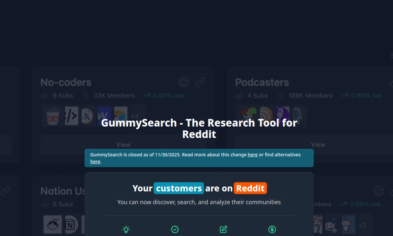 Screenshot of Pulse for Reddit / GummySearch website