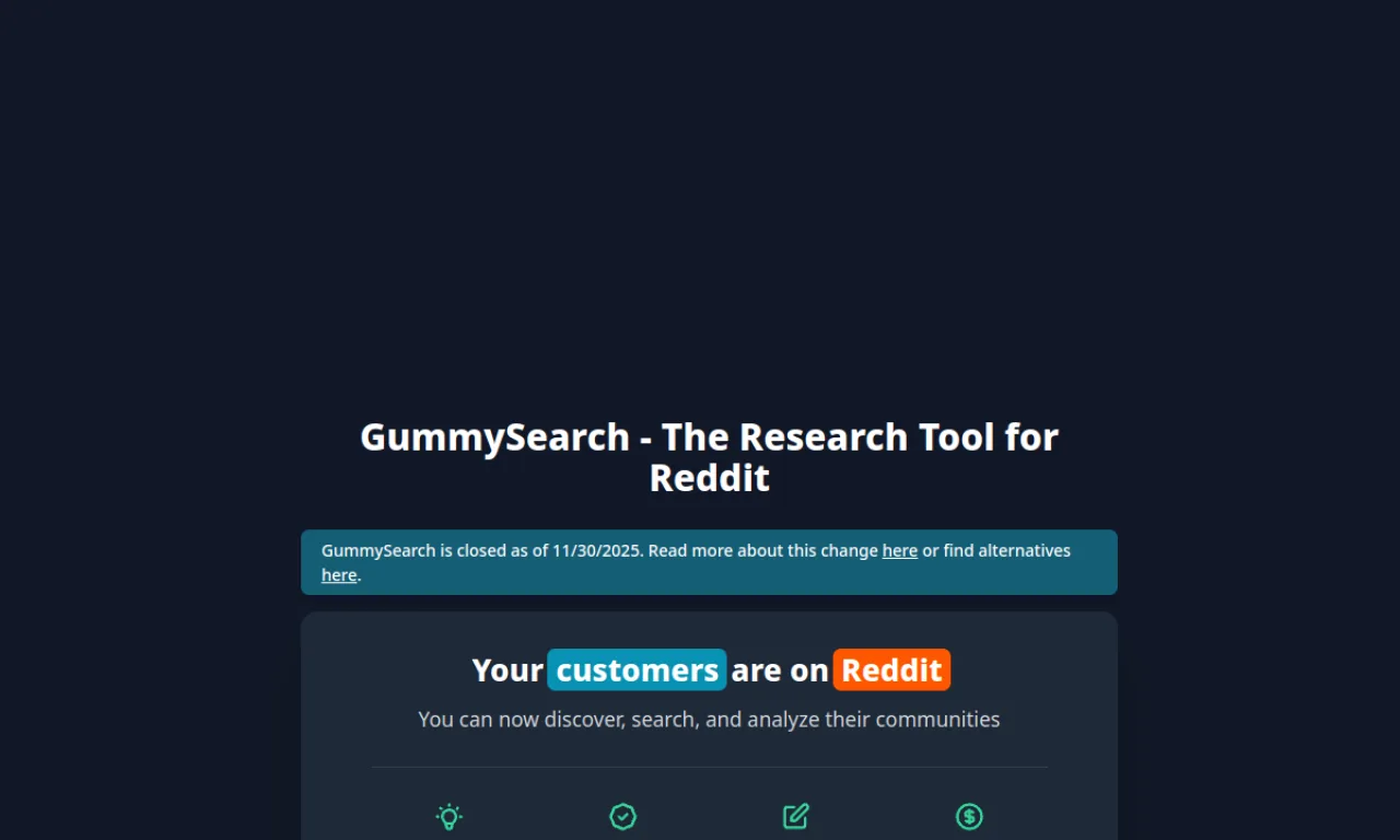 Screenshot of Pulse for Reddit / GummySearch website