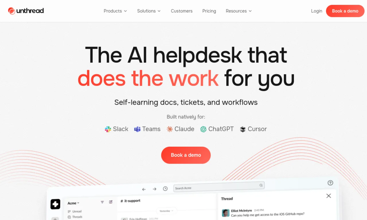 Screenshot of Unthread / Pylon (support) website