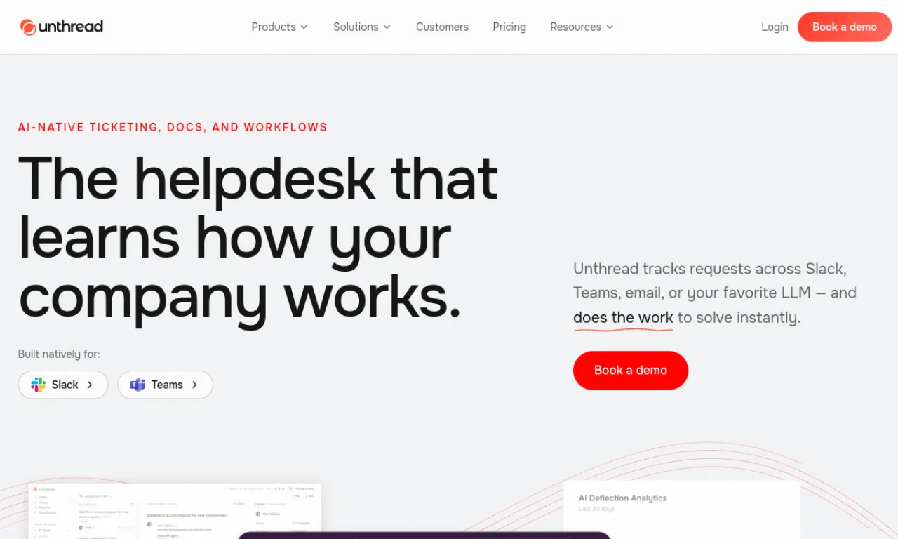 Screenshot of Unthread / Pylon (support) website