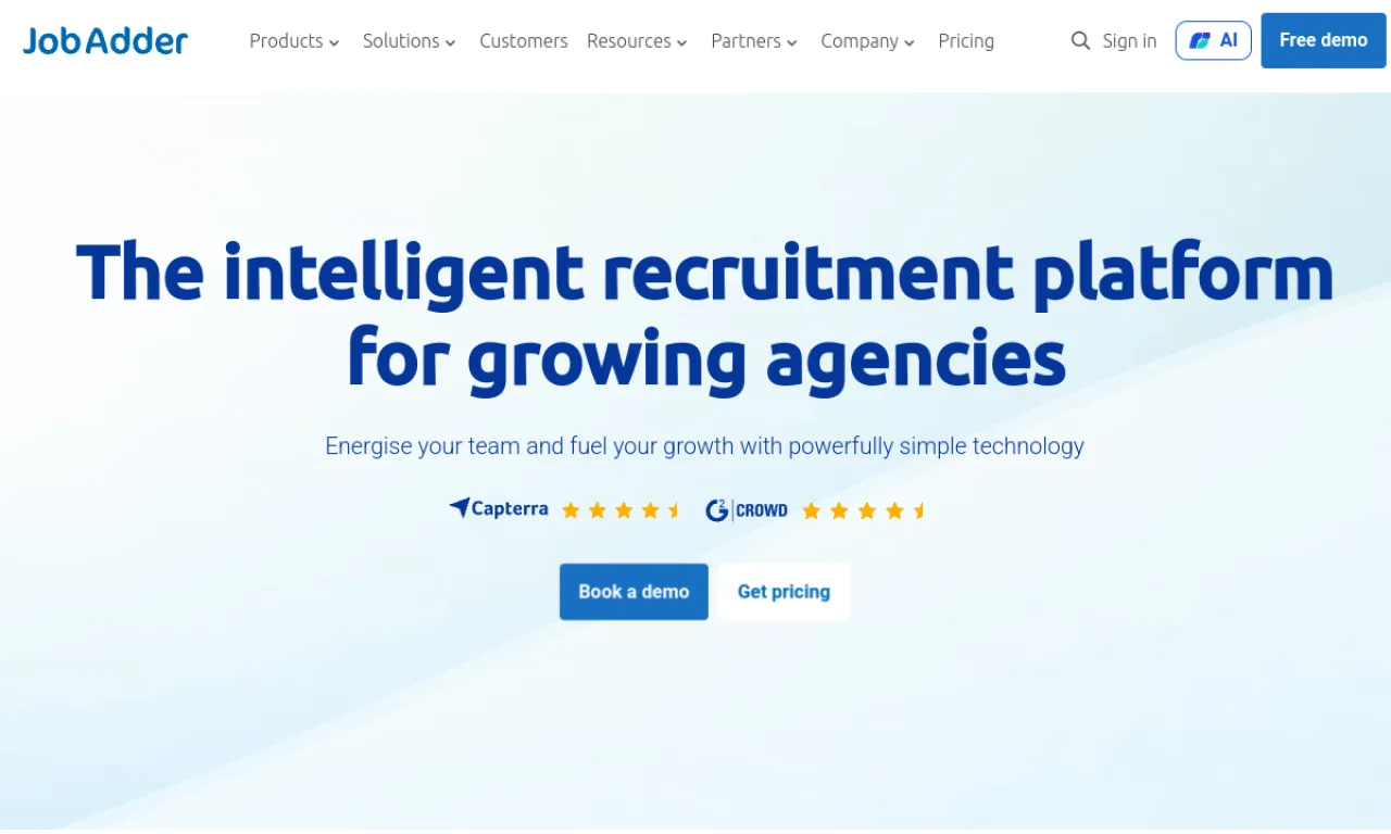 Screenshot of JobAdder website