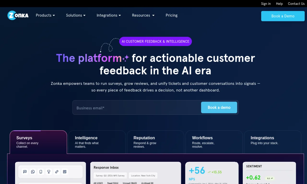 Screenshot of Zonka Feedback website