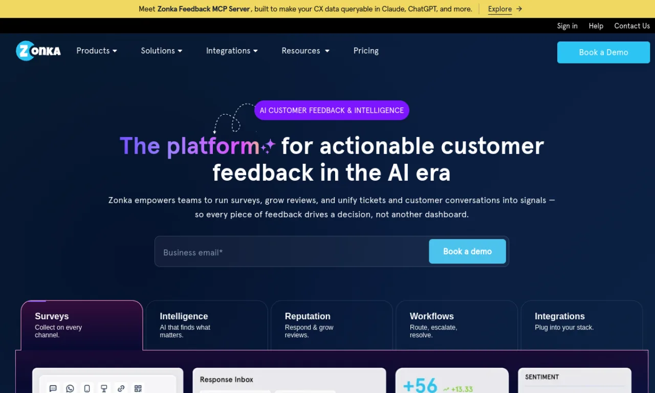 Screenshot of Zonka Feedback website