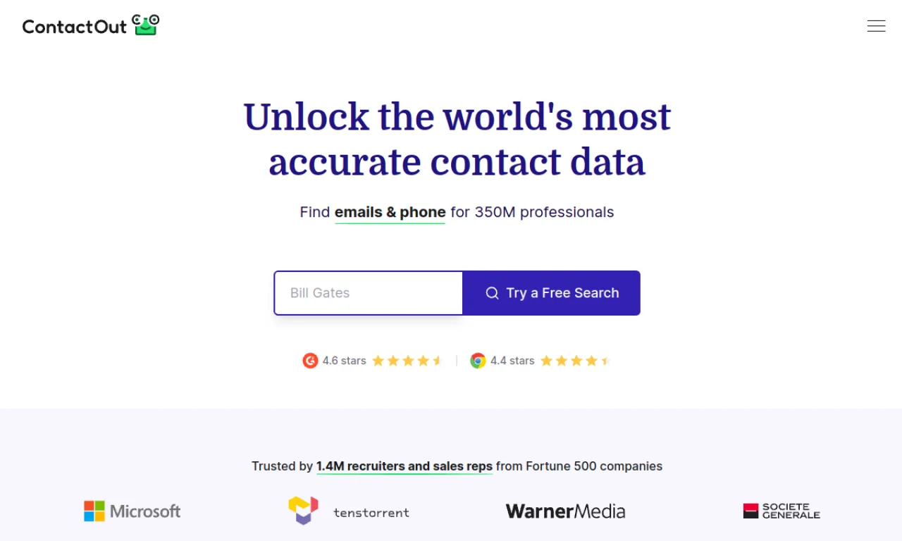 Screenshot of ContactOut website