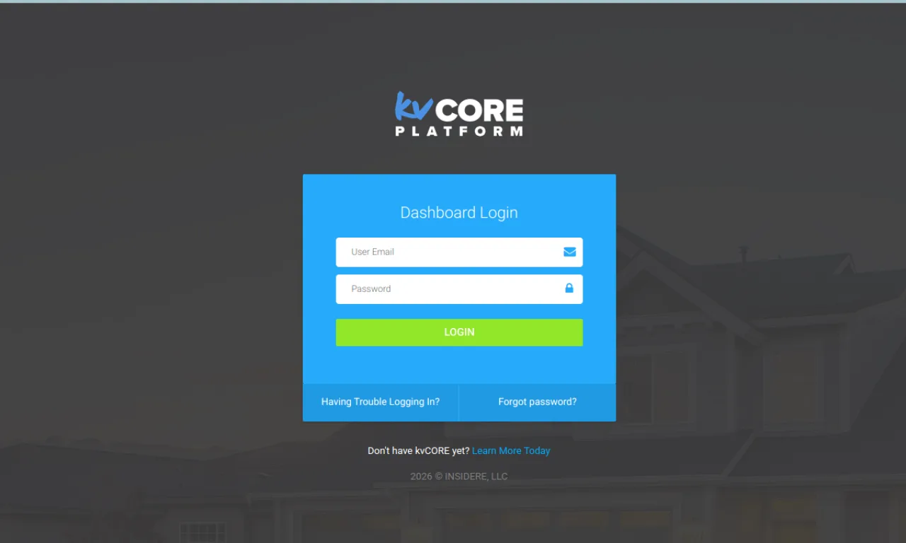 Screenshot of kvCORE website
