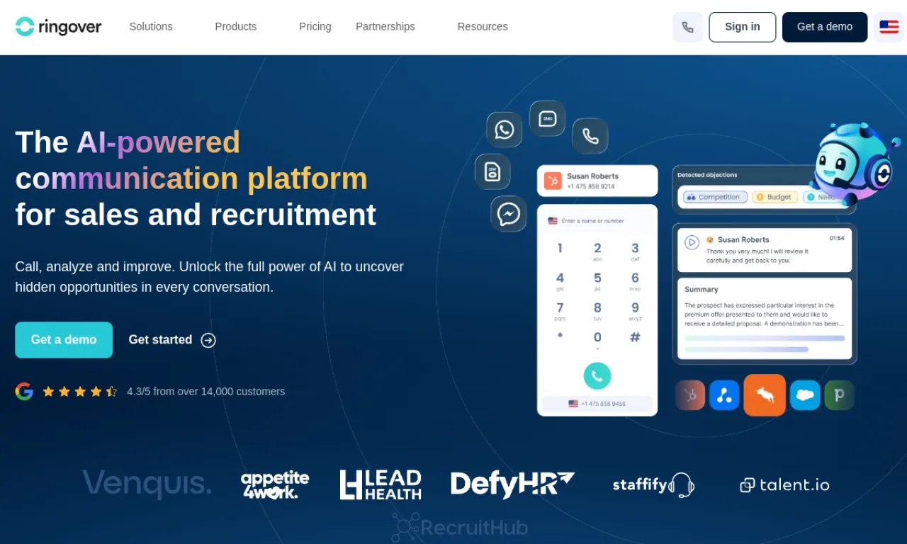Screenshot of Ringover Cadence website
