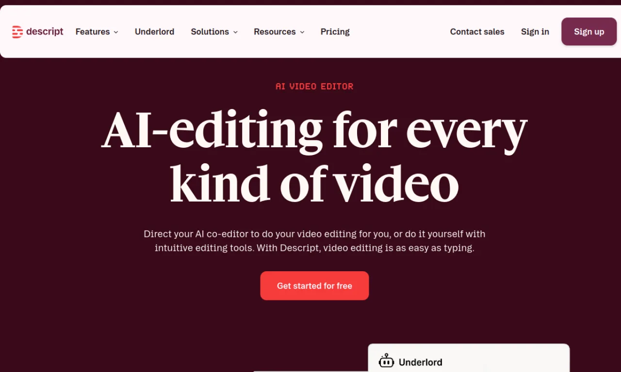 Screenshot of Descript website