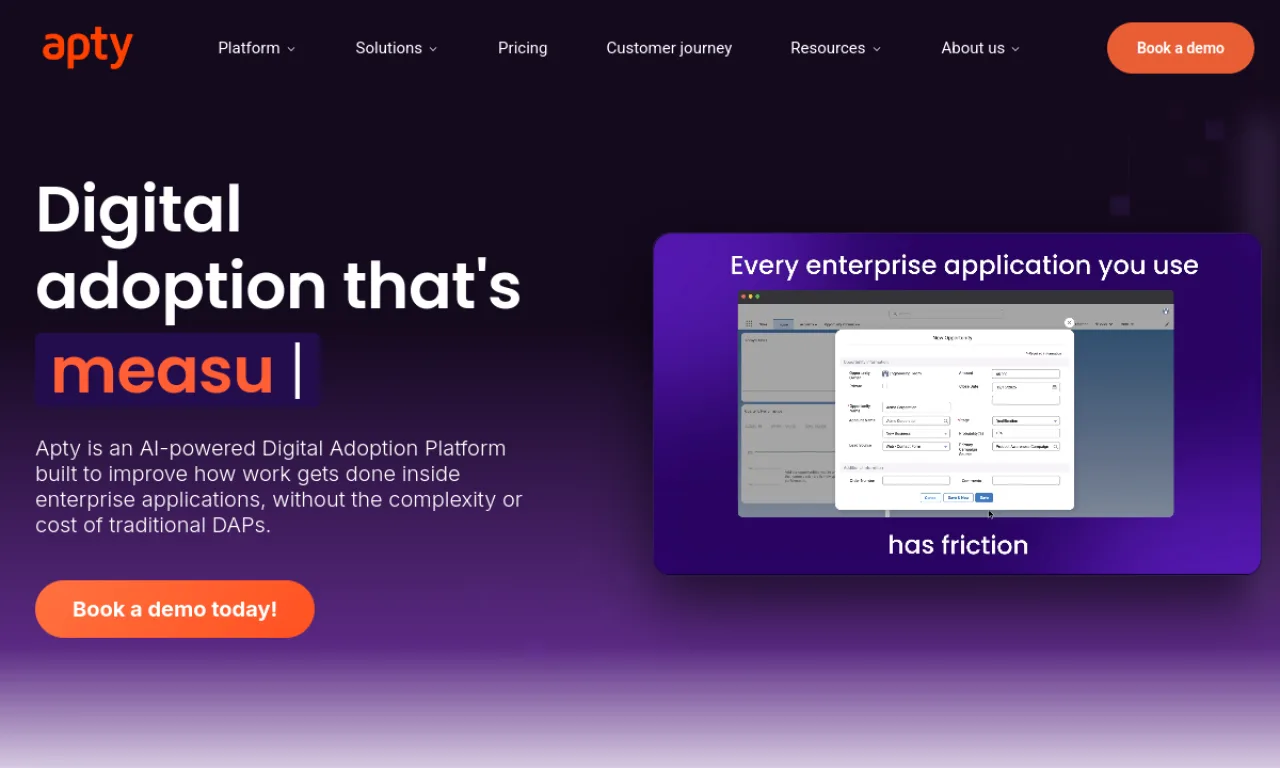 Screenshot of Apty website