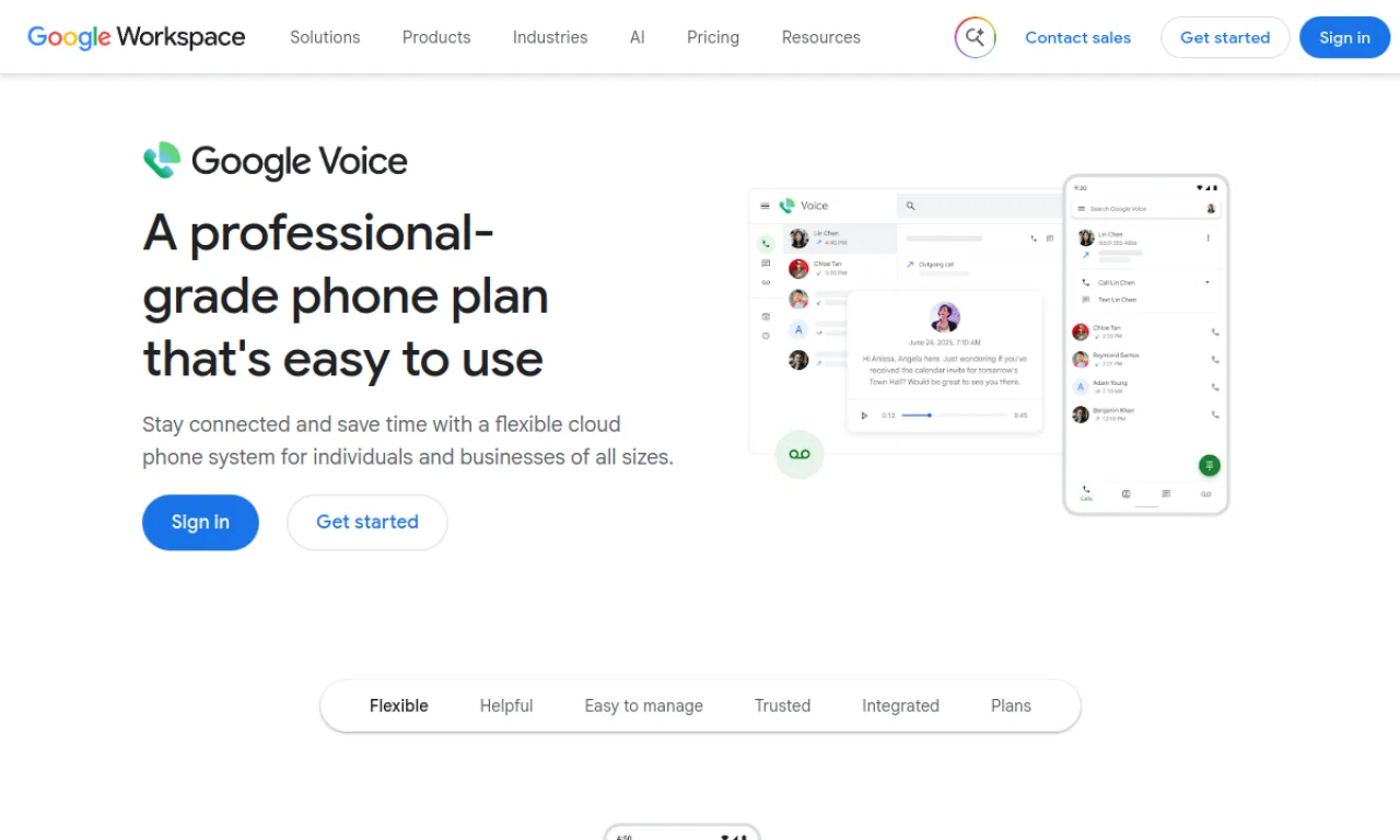 Screenshot of Google Voice website