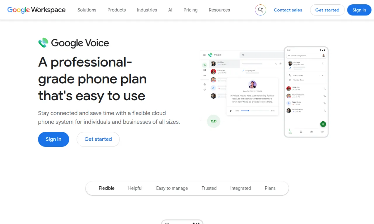 Screenshot of Google Voice website