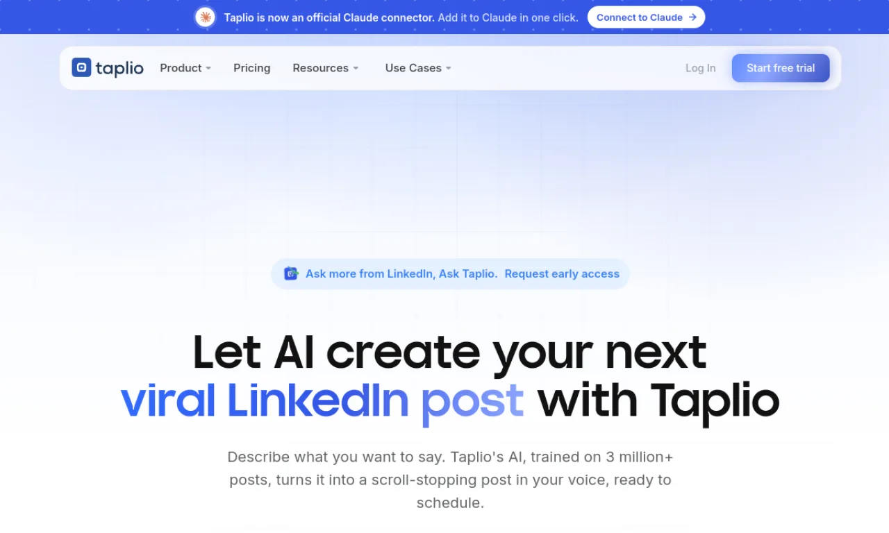 Screenshot of Taplio website